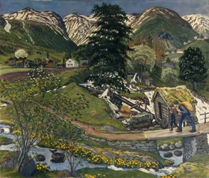 Kvennagong og Jølstertun (olie på lærred)