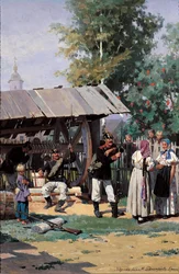 Russiske soldater i en landsby, 1877