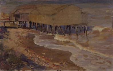 Et badehus ved stranden