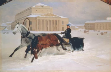 Hestetrukket kane foran Bolshoi-teatret i Moskva