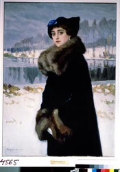 Portræt af ballerina Lyudmila Mesaksudi Barash (Portræt af balletdanseren Lyudmila Mesaksudi Barash). Peinture af Nikolai Petrovich Bogdanov Belsky (Bogdanov-Belsky) (Bogdanov Belski) (Bogdanov-Belski) (1868-1945). Tempera sur toile