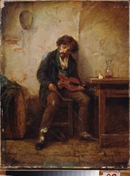 En musiker. Maleri af Nikolai Petrovich Petrov (1834-1876), olie på lærred