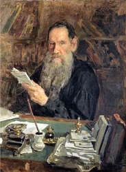 Portræt af forfatteren grev Lev Nikolayevich Tolstoy (1828-1910) af Orlow, Nikolai Vasilievich (1863-1924). Olie på lærred, størrelse: 104x84