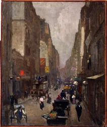 Rue Saint Denis i Paris (Rue Saint Denis i Paris). Maleri af Nikolai Vasilyevich Dosekin (1863-1935). Olie på lærred, 81,5 x 67,5 cm