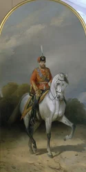 Portræt af kejser Alexander III 1845-1894 i uniformen af Leib-gardens husarregiment, 1881