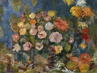 Stilleben med blomster og frugt, 1907