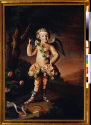 Portræt af Ivan Yakimov en Cupidon (Portræt af Ivan Yakimov med Amor). Peinture de Nikolai Ivanovich Argunov (Argounov) (1771-april 1829). Huile sir toile