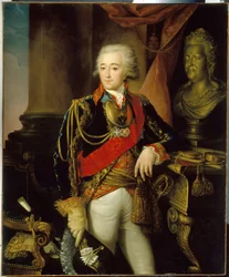 Portræt af grev Alexander Dmitriev Mamonov (1758-1803). (Portræt af grev Alexander Dmitriev Mamonov). En elsker af Ruslands kejserinde Catherine II den Store (1729-1796) fra 1786 til 1789. Maleri af Nikolai Ivanovich Argunov (Argunov) (1771-efter 18.