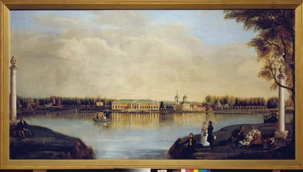 Udsigt over Kuskovo-paladset (Moskva, Rusland). Maleri af Nikolai Ivanovich Podklyuchnikov (1813-1877), olie på lærred