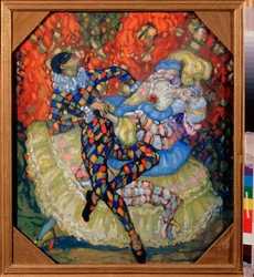 Arlequinade (Harlequinade) - Værk af Nikolai Nikolayevich Chernov Krauze (Chernov-Krauze) (1875-1941), tempera på pap