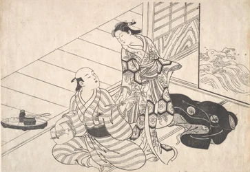 Lady afbryder sin elsker, der spiller shamisen.