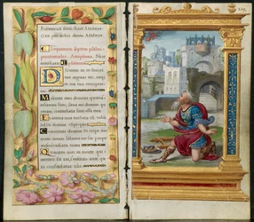 Tilstødende blade fra en timebog: bodssalmer og kong David i bøn..., ca. 1530-35.