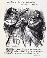 Skift mellem Jean Jaures og Jules Guesde (Amsterdam socialistkongres) af Noel Dorville, "" Le Panache"" 5/10/1904.
