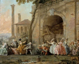 Colin-aillard, detaljer om spillerne af colin aillard. Maleri af Christmas Halle (1711-1781), ca. 1770-1780. Olie på lærred. Amiens, Musee De Picardie