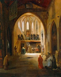 Galileo Galilei inkvisitiotuomioistuimen edessä, Joseph Clerianin (1796-1842) maalaus, Yksityiskohta