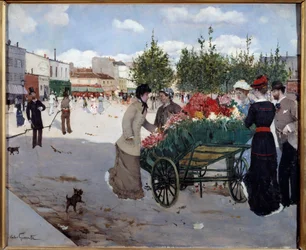 Blomsterhandler på Boulevard Rochechouart i Paris (Marche de la Madeleine). Maleri af Norbert Goeneutte (1854-1894)