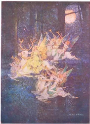 The Fairy Love: Gennem skoven kiggede månen, der så jeg fayerne komme frem (farve litho)