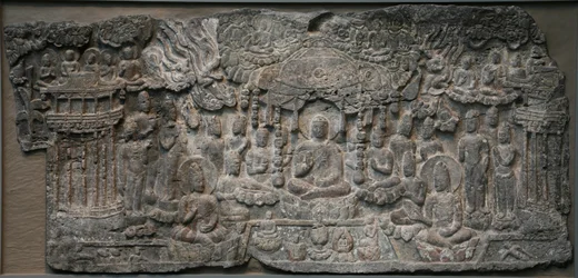 Western Paradise, Handan, Hebei-provinsen, 550-577 (kalksten med spor af pigment)