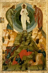 Vorherres forvandling, russisk ikon fra den hellige Theotokos Dormition-kirke på Volotovo-marken nær Novgorod (tempera på panel)