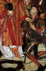 Saint Vincent, protektor for Lissabon Polyptykon af Saint Vincent af Zaragoza omgivet af eveques riddere. Detalje. Maleri tilskrevet Nuno Goncalves eller Gonzalvez (1400-tallet) National Museum of Ancient Art, Lissabon.