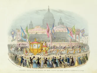 Dronning Victoria passerer St Pauls Cathedral, 9. november, 1837 (tegning)