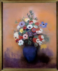 Anemoner og syrener i en blå vase af Odilon Redon (1840-1916)