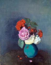 Blomster Buket af nelliker. Maleri af Odilon Redon (1840-1916) 1900 søn. 0,46x0,38 m Lyon, Musee des Beaux Arts - Blomster - Buket nelliker. Maleri af Odilon Redon (1840-1916)
