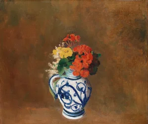 Blomster i en blå vase, ca. 1900