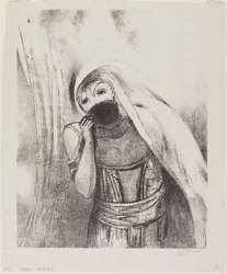 Hun trækker fra sin barm en svamp, fuldstændig sort, og dækker den med kys, planche 8 af 24