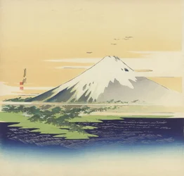 Fuji fra stranden ved Mio, 1900-10 (træbloktryk)