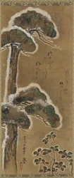 Snelæsset fyr og busk, Edo-perioden, dateret 1741.