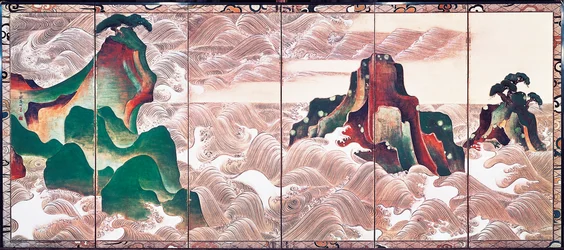 Bølger ved Matsushima, seksfløjet skærm af Ogata Kōrin (1658-1716)