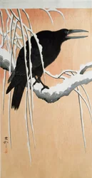 En ravn på en sneklædt gren Xylografi og japansk tryk af Ohara Koson (1877-1945) 1910 Privatsamling DR