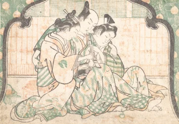 En ung mand siddende mellem to kvinder, ca. 1749., ca. 1749.