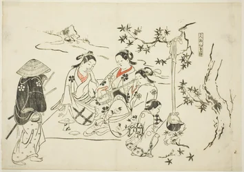 Heating Sake with Maple Leaves (Kanzake momijigari), nr. 9 fra en serie på 12 tryk, der viser parodier på skuespil