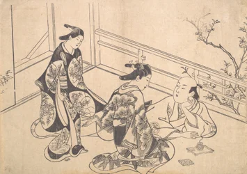 Skuespilleren Ichimura Takenojo tilbagelænet på en balkon, ca. 1715., ca. 1715.