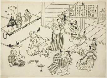 The Dressing Room of a Puppet Theatre, indholdsfortegnelsen fra serien "Famous Scenes from Japanese Puppet Plays (Yamato irotake)"