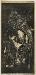 To drenge som de excentriske munke Kanzan (kinesisk: Hanshan) og Jittoku (kinesisk: Shide)