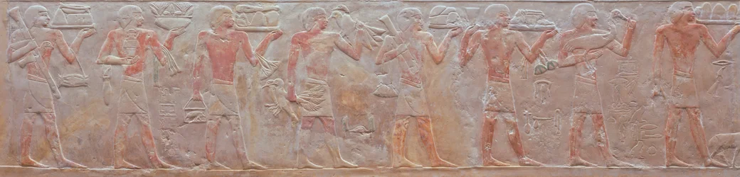 Relief af en procession af offerbærere fra Ny-Ank-Nesuts grav, 2575-2134 f.Kr. (malet kalksten)