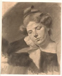 Portræt af Kathrine (Ketty) Mathilde Antonia Nielsen, f. Rask. (f. 1878, g.m. billedhuggeren Kai Nielsen i dennes første ægteskab.)