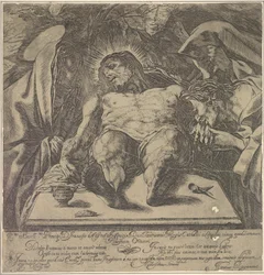 Klagesang over Kristi legeme af de tre Marias, en krukke med salve på bordet til ..., 1615.
