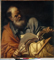 Sankt Thomas, apostel. (Apostelen Sankt Thomas). Maleri af Orazio Borgianni (1578-1616), olie på lærred, italiensk kunst (Rom)
