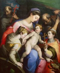 Den hellige familie med de hellige Margaret, Catherine og Francis (olie)