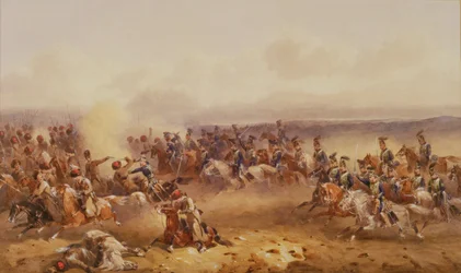 En eskadron af 10. husarer besejrer russerne ved Tchernaya, 16. august 1855, ca.1890
