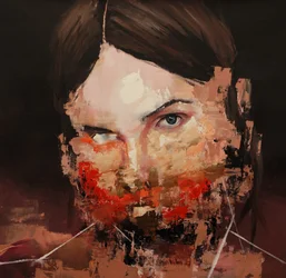 Distorted Model, 2019-24 (akryl, pastel og olie på lærred)