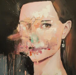 Forvrænget Natalie Portman, 2019-25 (akryl, pastel og olie på lærred)