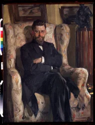 ""Portræt af kunstsamleren Alexis (AA) Bakhrushin (1865-1929)"" (Portræt af samleren Alexey A. Bakhrushin) Maleri af Osip Emmanuilovich Braz (1872-1936) 1904 Statens Kunstmuseum Tula (Toula)