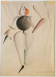 Kostumedesign til Triadic Ballet, af Schlemmer, Oskar (1888-1943). Akvarel på papir