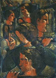 Gruppe af figurer med løftet hånd; Gruppe af figurer med løftet hånd
