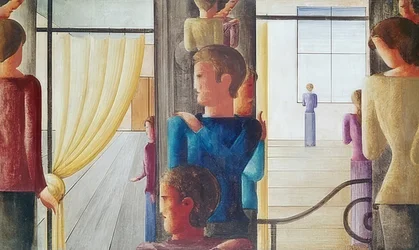 Gruppe på tolv med interiør. 1930